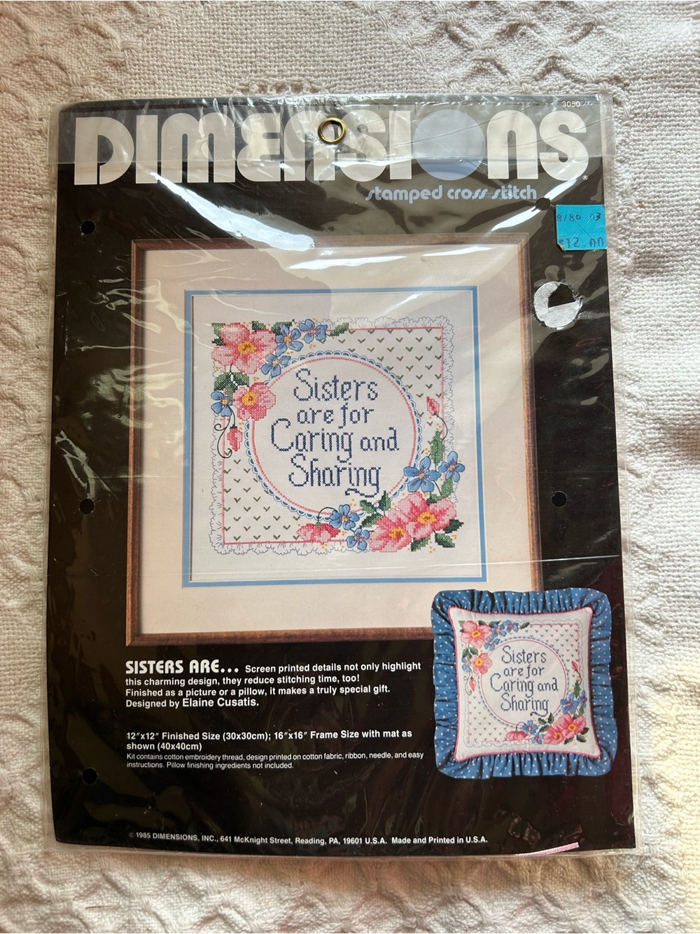 Dimensions Stamped Cross Stitch Kit - "Sisters Are" (1985) - Sealed - 12x12 Inch